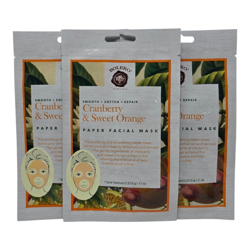 Bolero Paper Facial Mask Cranberry & Sweet Orange (3 Masks)